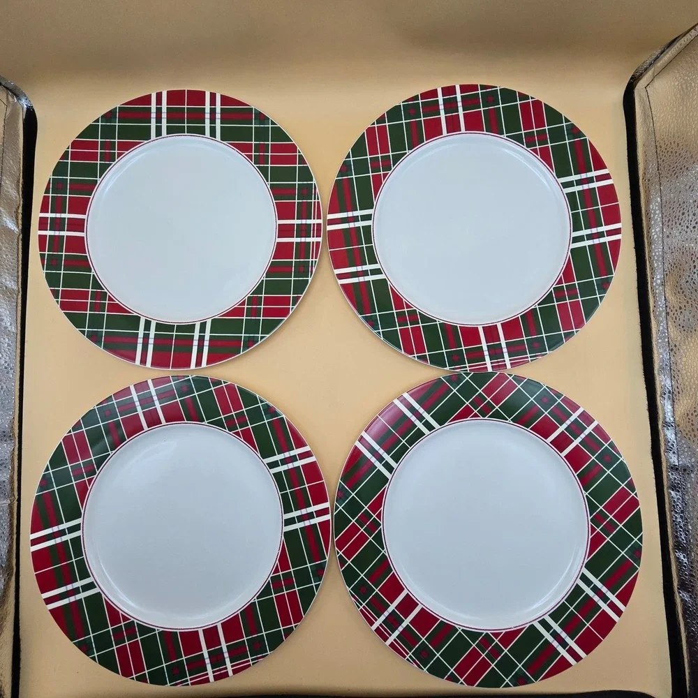 Lenox Vintage Plaid Dinner Plates Set of 4 Red Green‎ Winter Holiday 870676
